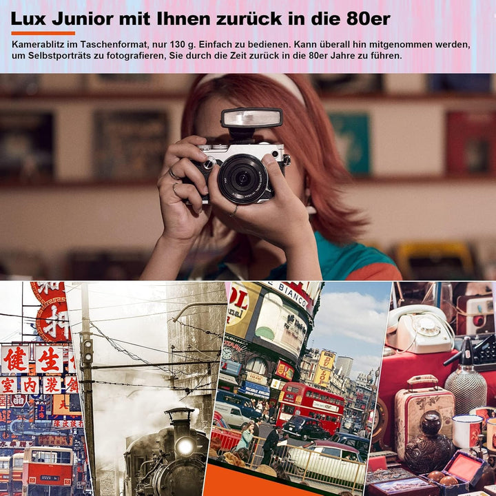 Godox Lux Junior Retro Kamerablitz,Speedlite GN12 6000 K ± 200 K CCT, automatische und manuelle Modi