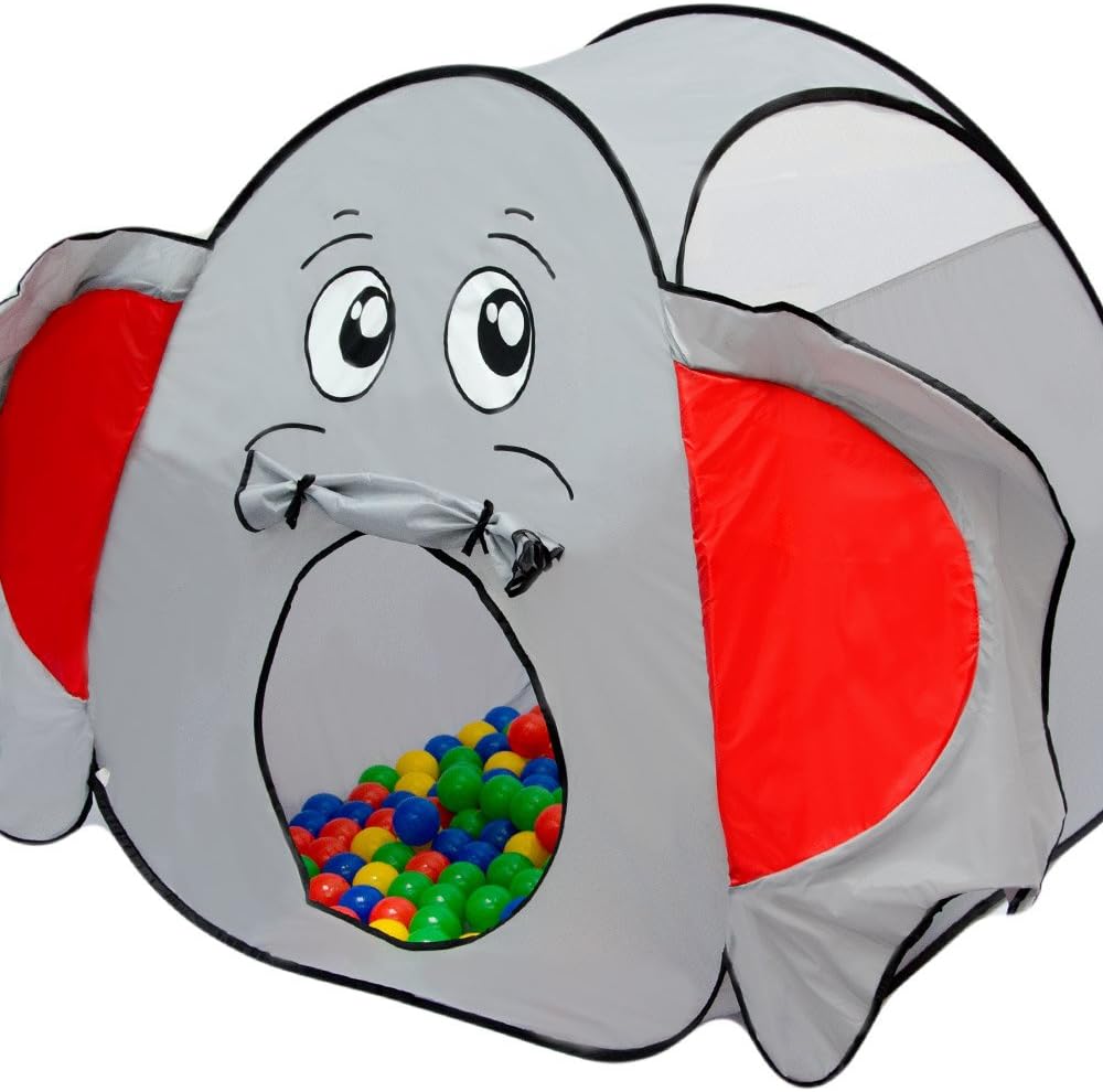 LittleTom Bällebad Elefant mit Tunnel - 200 Bälle - 100x100x102 Bällebad Kinder Spielzelt Tunnel - B