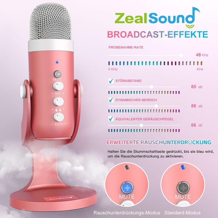 zealsound USB Mikrofon, k66 Gaming Mikrofon für Handy, PC, PS4&amp;5, Kardioid Studio Kondensatormikrofo