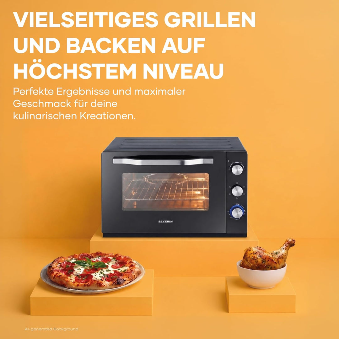 SEVERIN XXL Back- und Toastofen mit Umluftfunktion, Backofen mit Grillrost, Backblech, Drehspiess un