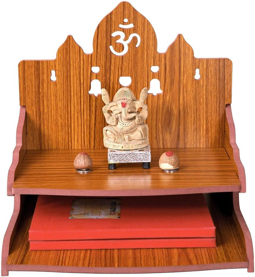 MS Enterprise Wandbehang aus Holz mit Mandir-Puja-Motiv, Dekoration für Büro oder Zuhause, Rot, Rot