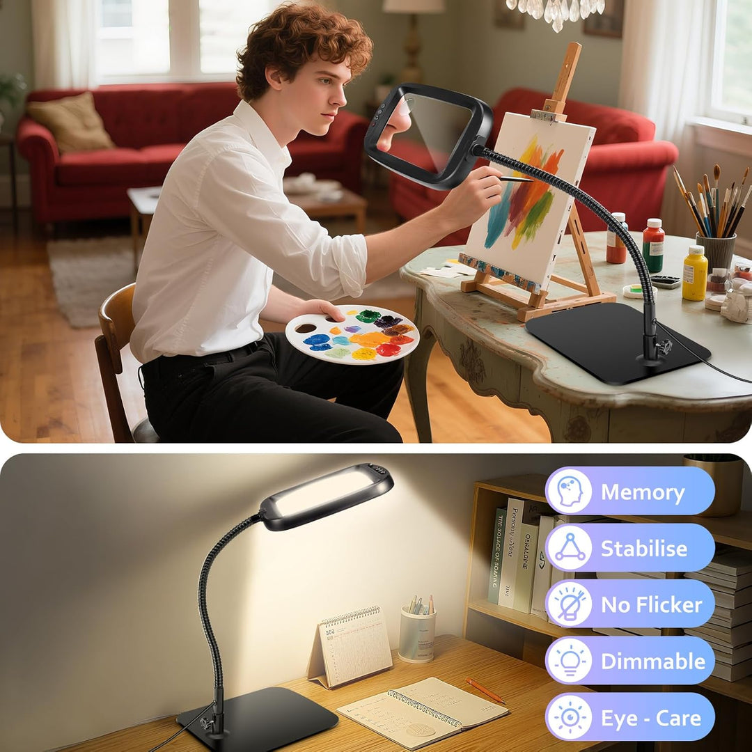 NZQXJXZ Lupe mit Licht und Ständer, 10X Lupenleuchte mit 60 LEDs, 5 Einstellbare Farben und 4 Hellig
