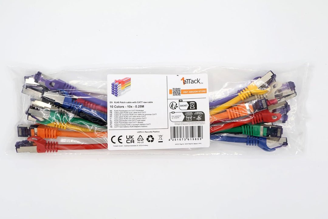 1aTTack.de 10x 0.25 M CAT7 Netzwerkkabel - 10 Gigabit - RJ45 Patchkabel Ethernet Kabel (SFTP PIMF LS