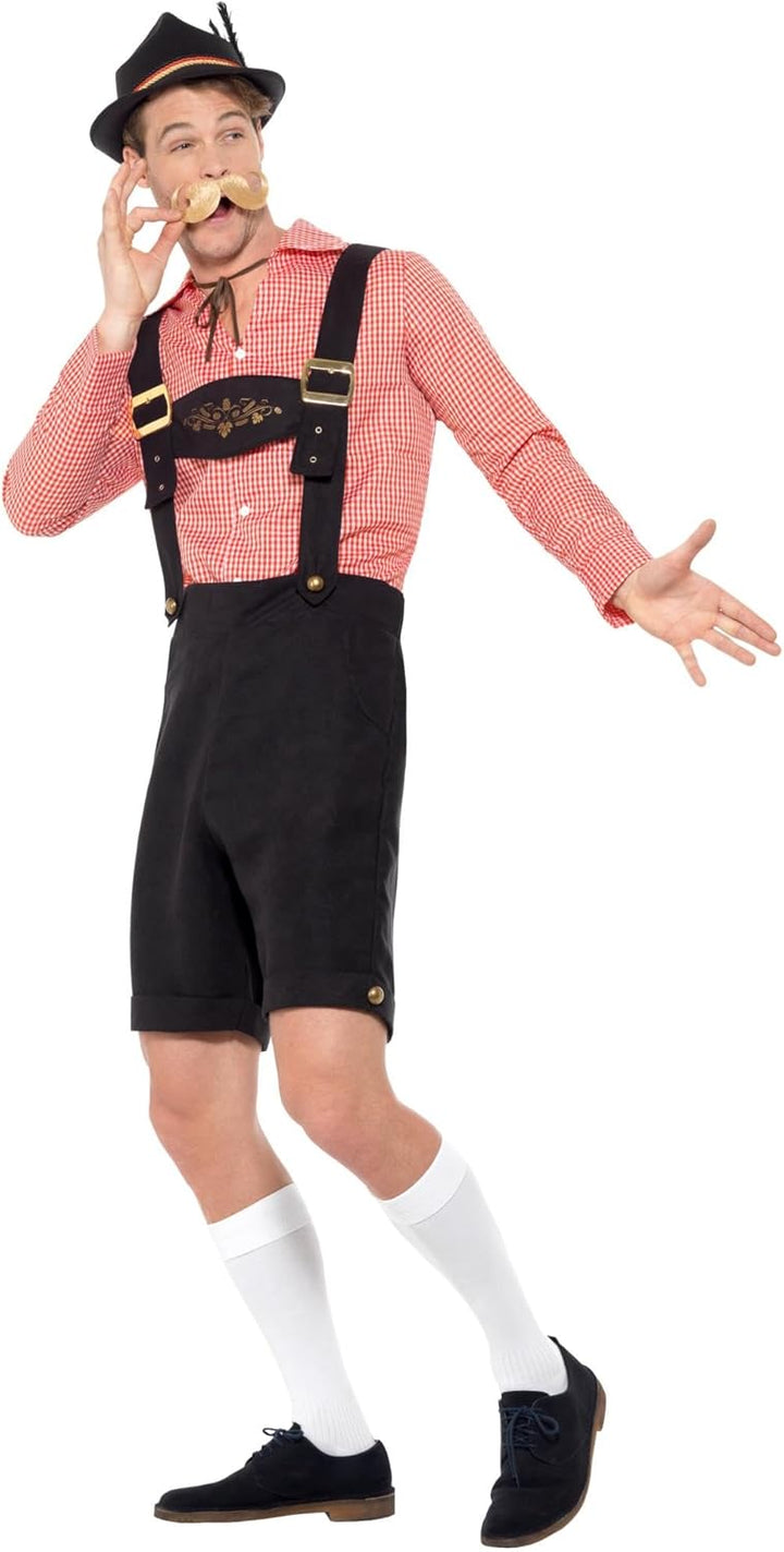 Smiffys Bierfest Kostüm Rot mit Hemd &amp; Lederhose Oktoberfest Fasching Erwachsene Dress Up Kostüme X-