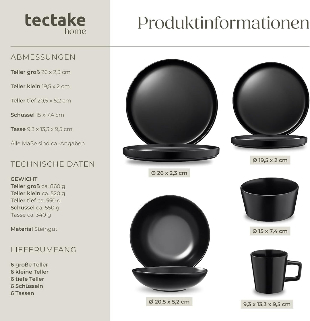 tectake® Küchenstarterset 6 Personen, Steingut Geschirr Set, Teller, 3 Pfannen, 2 Töpfe, rostfreies