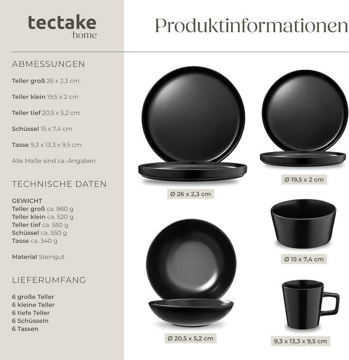 tectake® Küchenstarterset 6 Personen, Steingut Geschirr Set, Teller, 3 Pfannen, 2 Töpfe, rostfreies