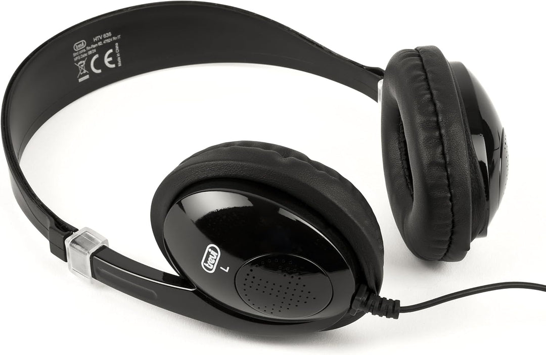 Trevi TV-Kopfhörer mit Lautstärkeregler und 5m Langen Kabel, HTV636, schwarz,