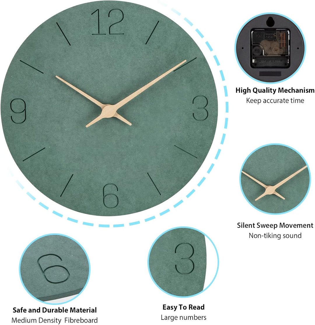 Warminn MDF Holz Wanduhr Ohne TickgeräUsche Lautlos Modern 30cm Quarz Gross Batterie Betriebene Wand