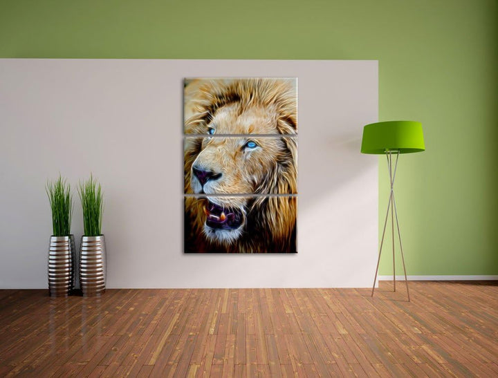 schöner weisser Löwe Spezial 3-Teiler Leinwandbild 120x80 Bild auf Leinwand, XXL riesige Bilder fert