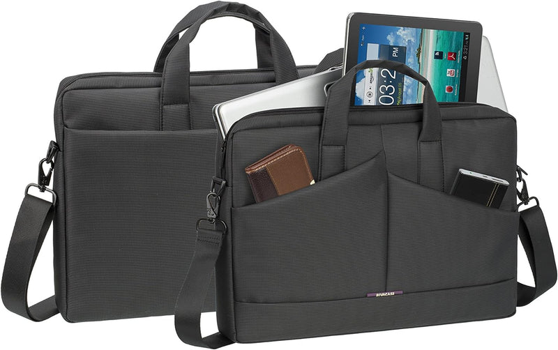 RIVACASE Laptoptasche bis 15,6 Zoll - Schlanke und kompakte Schultertasche mit viel Stauraum, extra