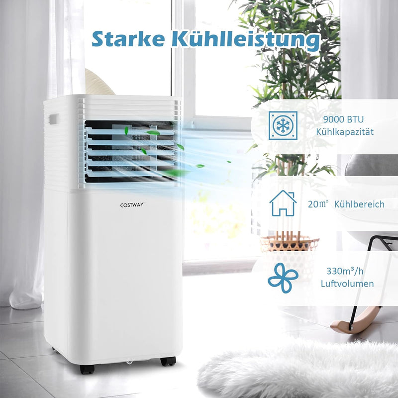 COSTWAY Mobile Klimaanlage für Räume bis zu 60-75 m³(20-25 m²), 9000 BTU, 2,6KW, Kühlen&Ventilieren&