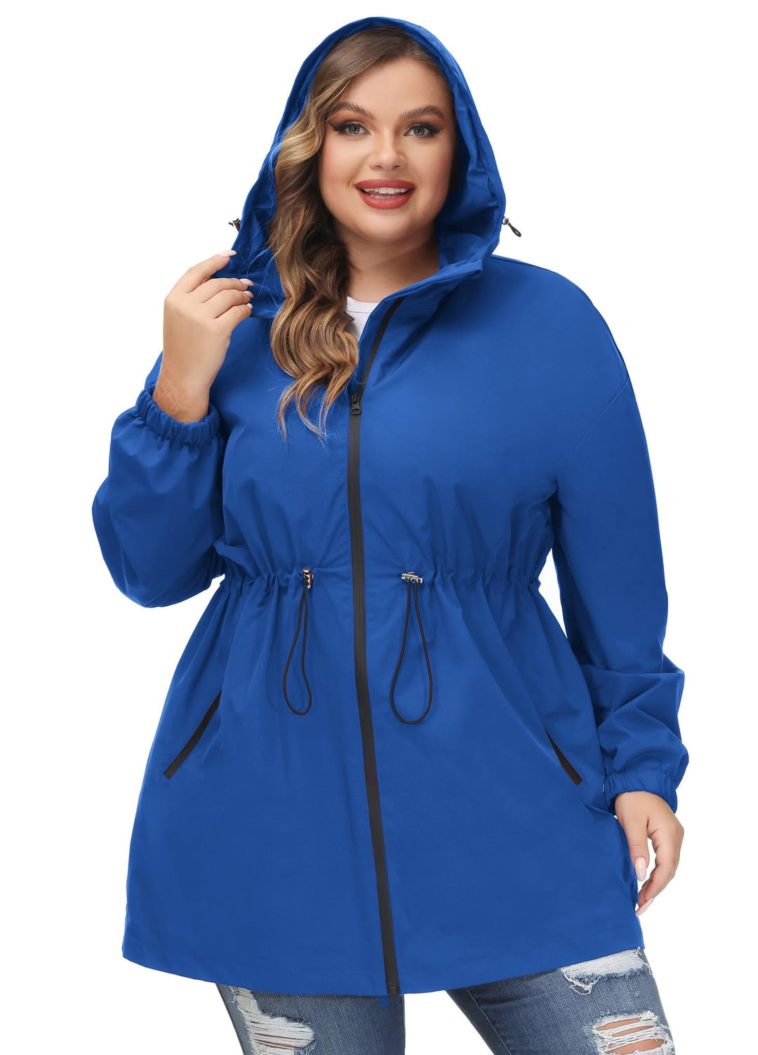Hanna Nikole Damen Grosse Grösse Regenjacke Leicht Wasserdicht Regenmantel mit Kapuze Windbreaker Sp