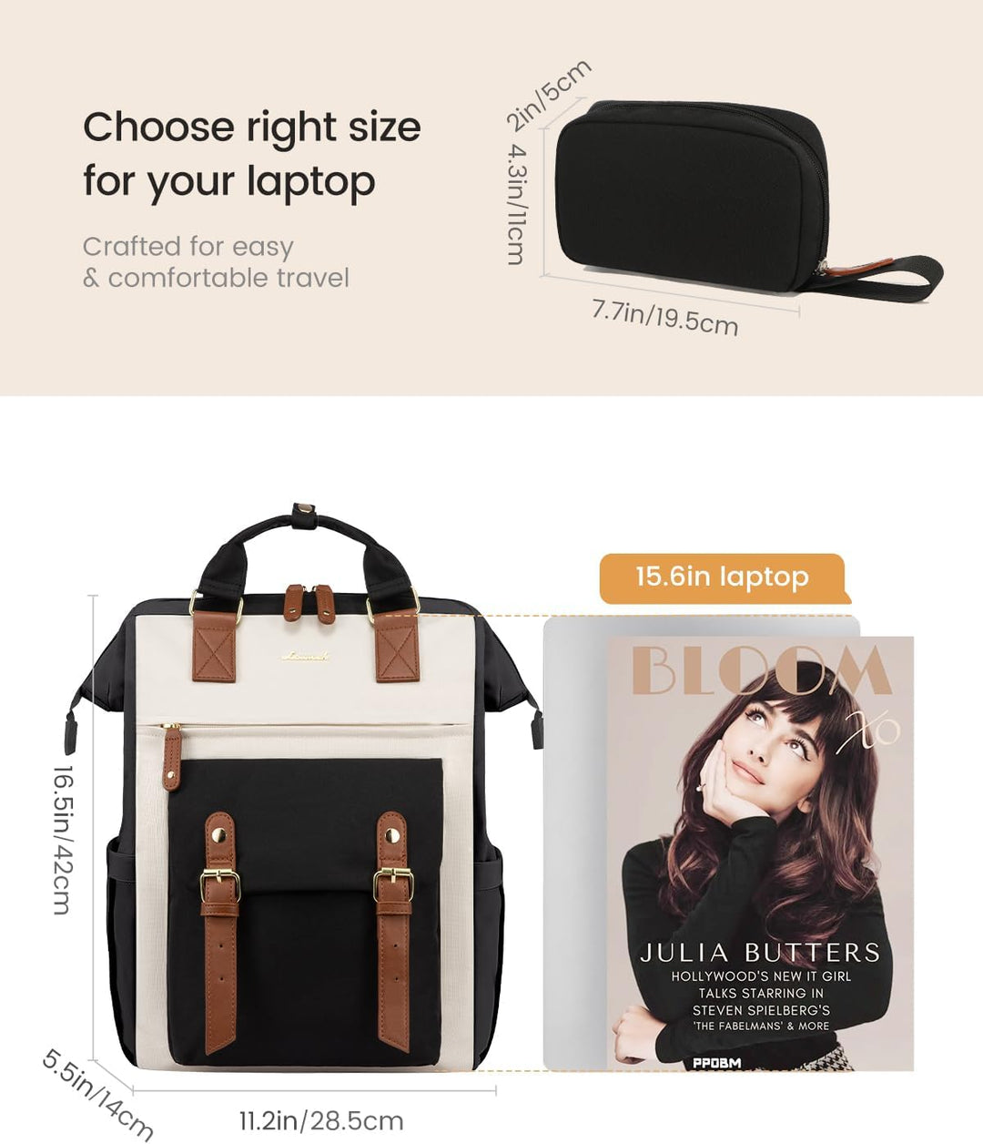 LOVEVOOK Rucksack Damen, 15,6 Zoll Laptop Schulrucksack Mädchen Teenager Gross mit Datenkabel-Beutel