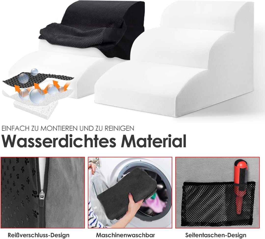 Myiosus rutschfeste Hundetreppe 3 Stufen, Haustiertreppe aus 30D Hochdichtem Schwamm, Katzentreppe m