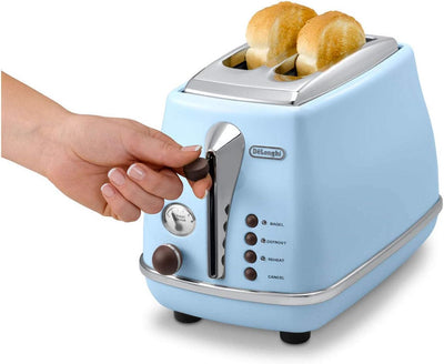 De'Longhi Toaster Icona Vintage CTOV2103.AZ - 2-Schlitz-Toaster mit Brötchenaufsatz, Edelstahl in el