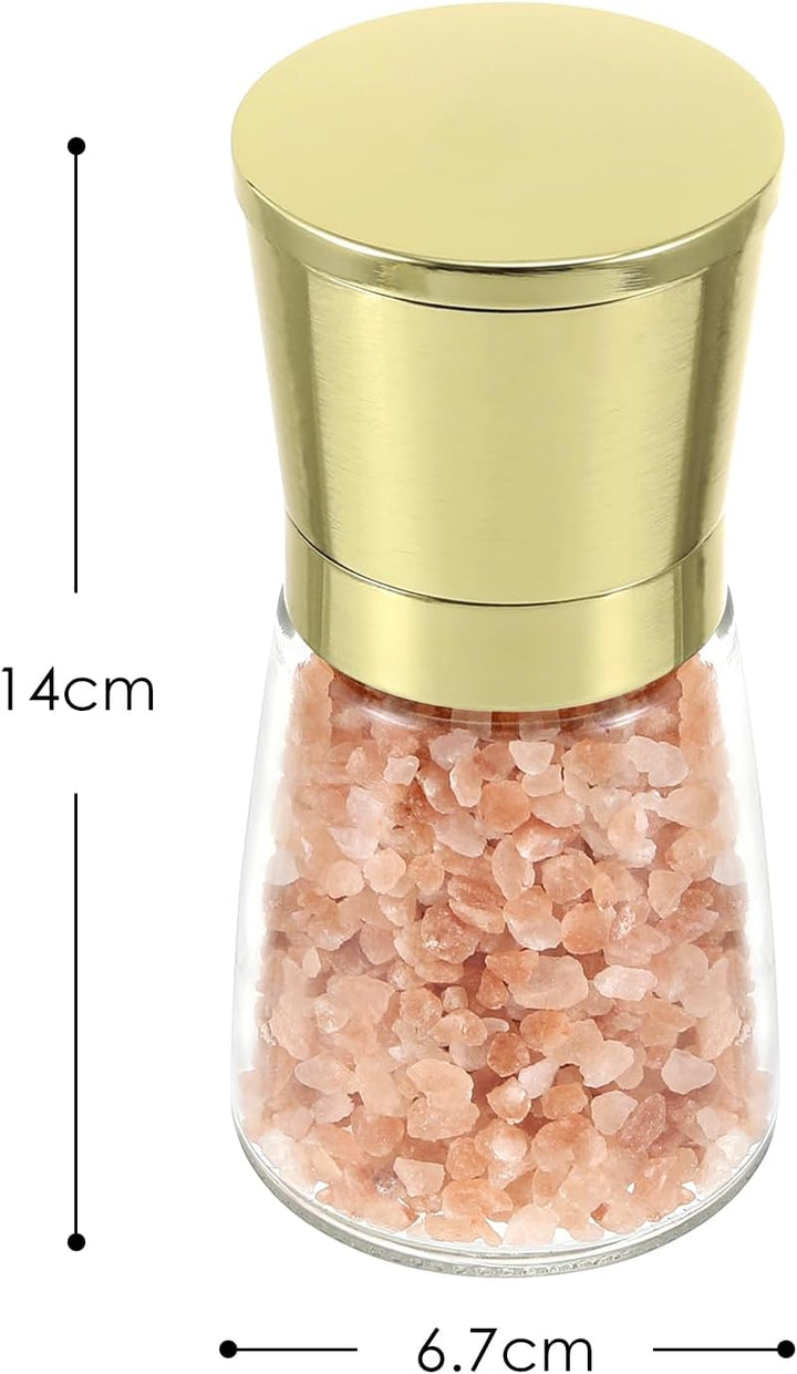 Vzaahu Salz und Pfeffermühlen 2er-Set mit Keramikkern,Zimt,Einstellbare Grobheit,Farbe Goldene,Tragb
