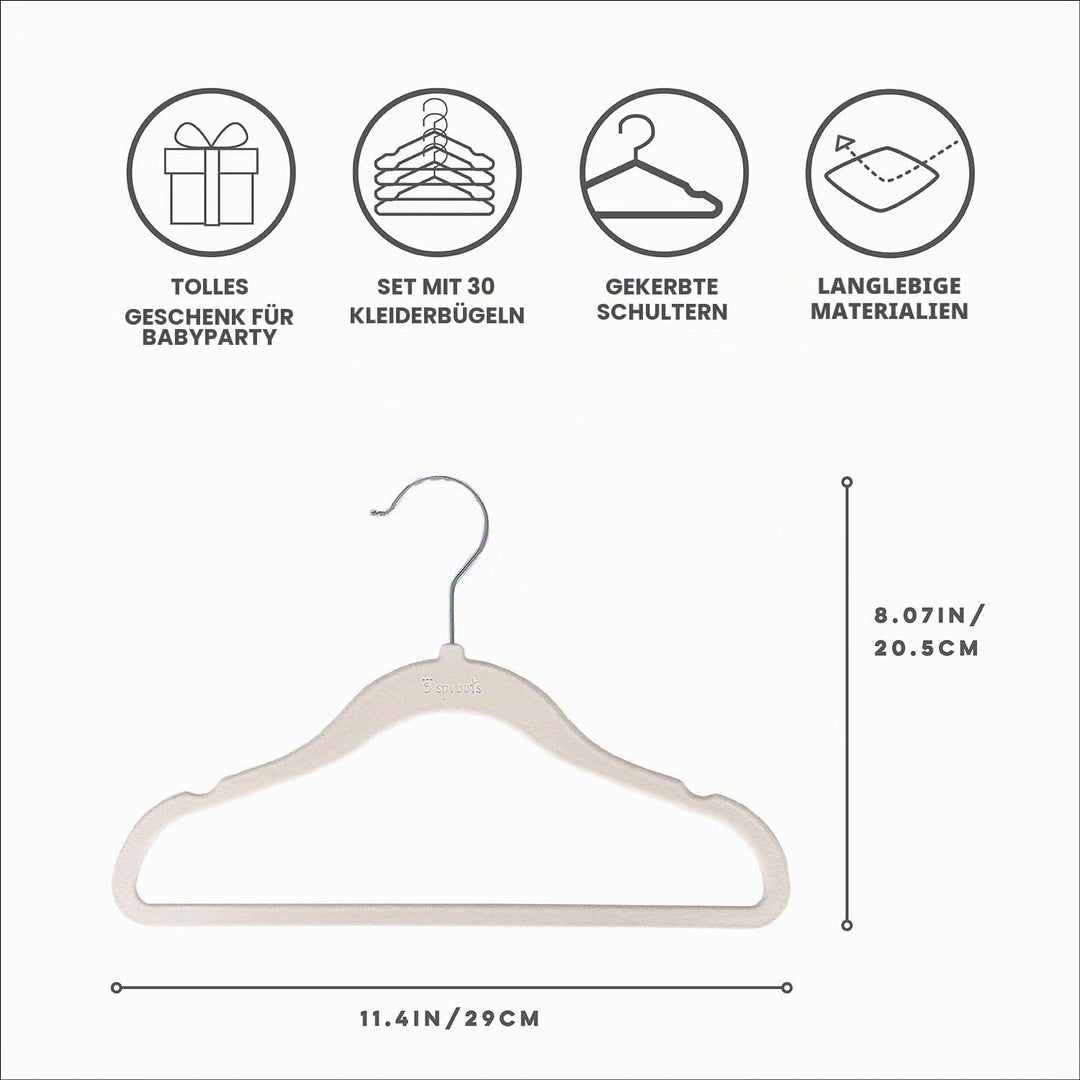 3 Sprouts Kinder Kleiderbügel aus Samt - rutschfest & Robust - Ideal für Baby- & Kleinkinderkleidung