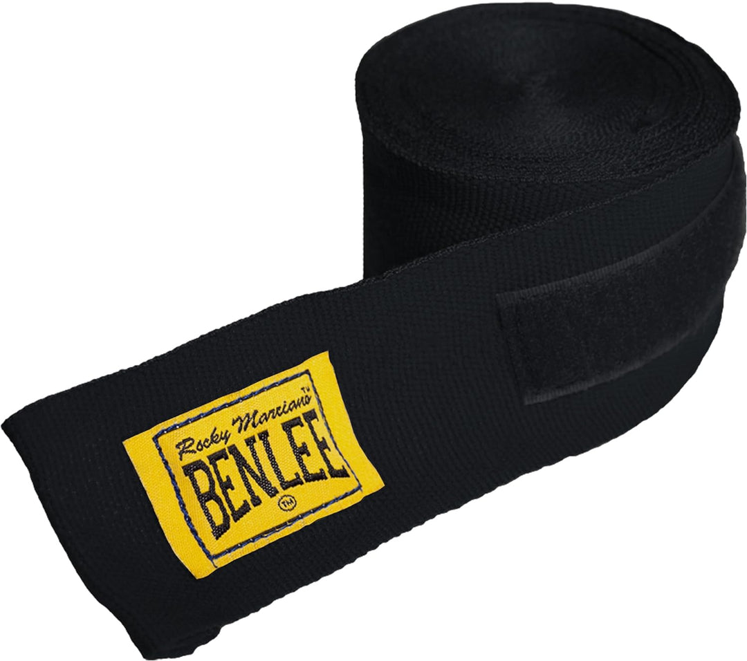BENLEE Kopfschutz aus Kunstleder Full Protection Schwarz S/M Bundle mit Boxbandagen, Schwarz, 3m, Sc
