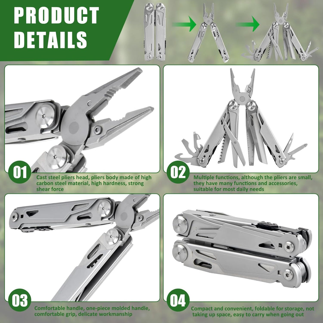 17-in-1 Multi Tool, Faltbares Multifunktion Zange Werkzeug Edelstahl, mit Zange Schraubendreher Mess