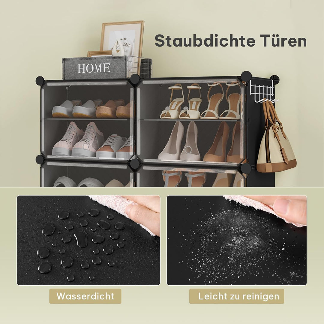 WOLTU Schuhregal, Schuhschrank mit 8 Fächern, Platzsparend, Mit Haken, Schuhablage Kunststoff, für F