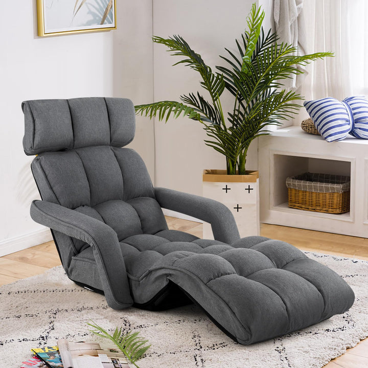 GOPLUS Bodenliege, Relaxliege mit 6-Fach verstellbare Rückenlehne, Bodensessel mit Armlehnen, Relaxs