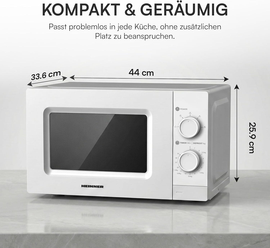 HMW-MD20MWH Mikrowelle • 20 L - 700 W, Manuelle Bedienung - 5 Leistungsstufen, Auftaufunktion - Dreh