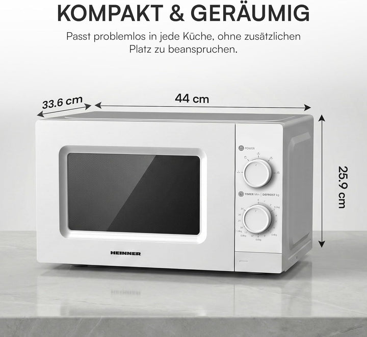 HMW-MD20MWH Mikrowelle • 20 L - 700 W, Manuelle Bedienung - 5 Leistungsstufen, Auftaufunktion - Dreh