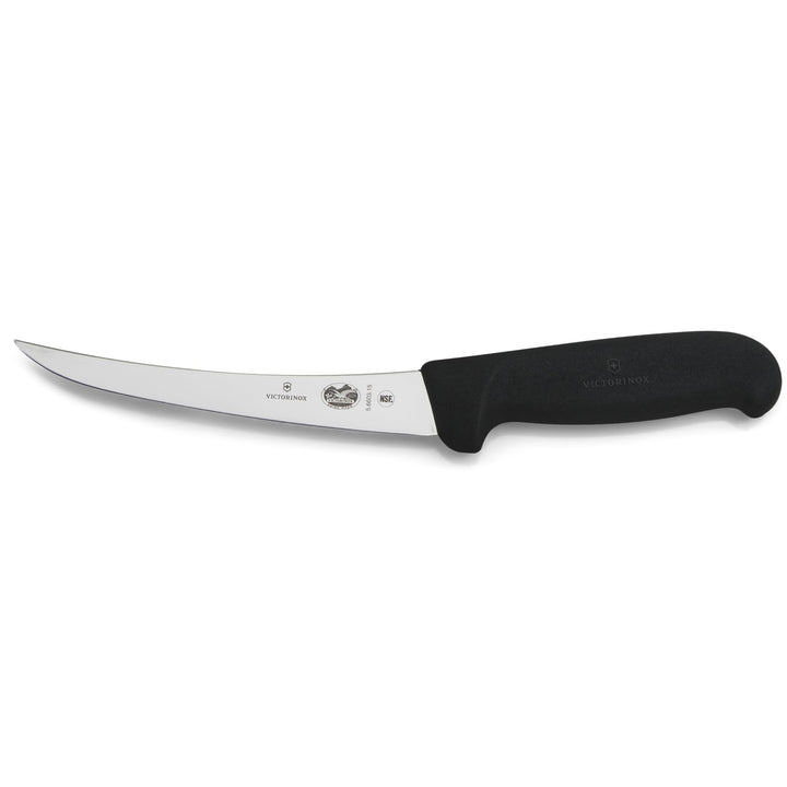 Victorinox Fibrox Ausbeinmesser, Scharfes Küchenmesser für Fleisch und Geflügel, 15 cm, Gebogene Kli