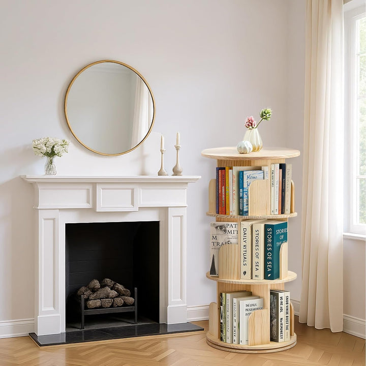 Youyijia Kinder Bücherregal Drehbar, 3 Ebenen Holz Bücherregal, Freistehendes Drehregal für Kinderzi