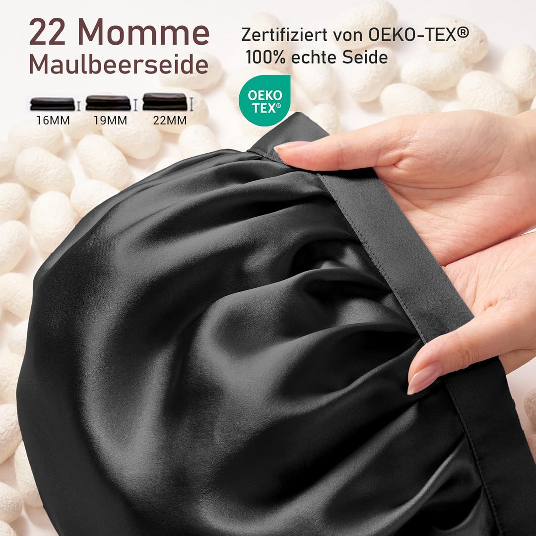 LitBear 22 Momme Seidenhaube zum Schlafen - Schlafmütze aus 100% Maulbeerseide, 100% Silk Bonnet mit