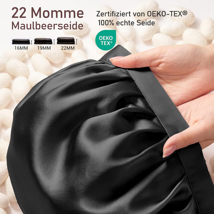 LitBear 22 Momme Seidenhaube zum Schlafen - Schlafmütze aus 100% Maulbeerseide, 100% Silk Bonnet mit