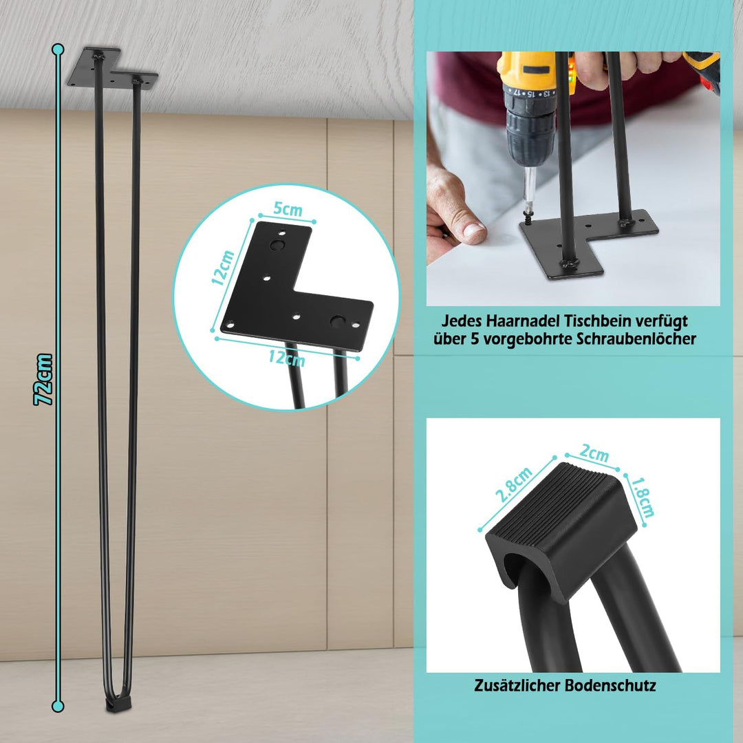 Jopassy 4er Set Haarnadel Tischbein Hairpin Legs, DIY Tischbeine mit Bodenschoner und Schrauben, Sch