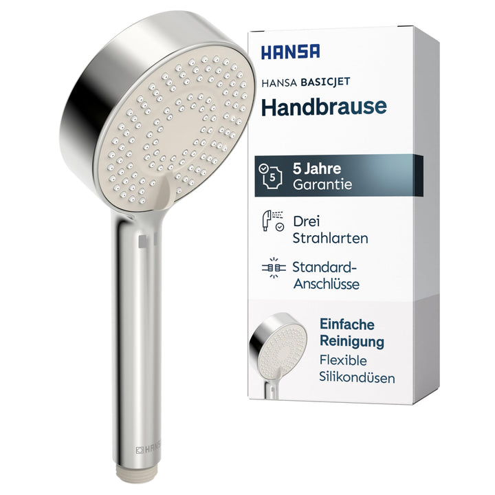 HANSA BASICJET Duschkopf mit 3 Strahlarten I Handbrause Dusche I Anti-Kalk Funktion I Brausekopf 95