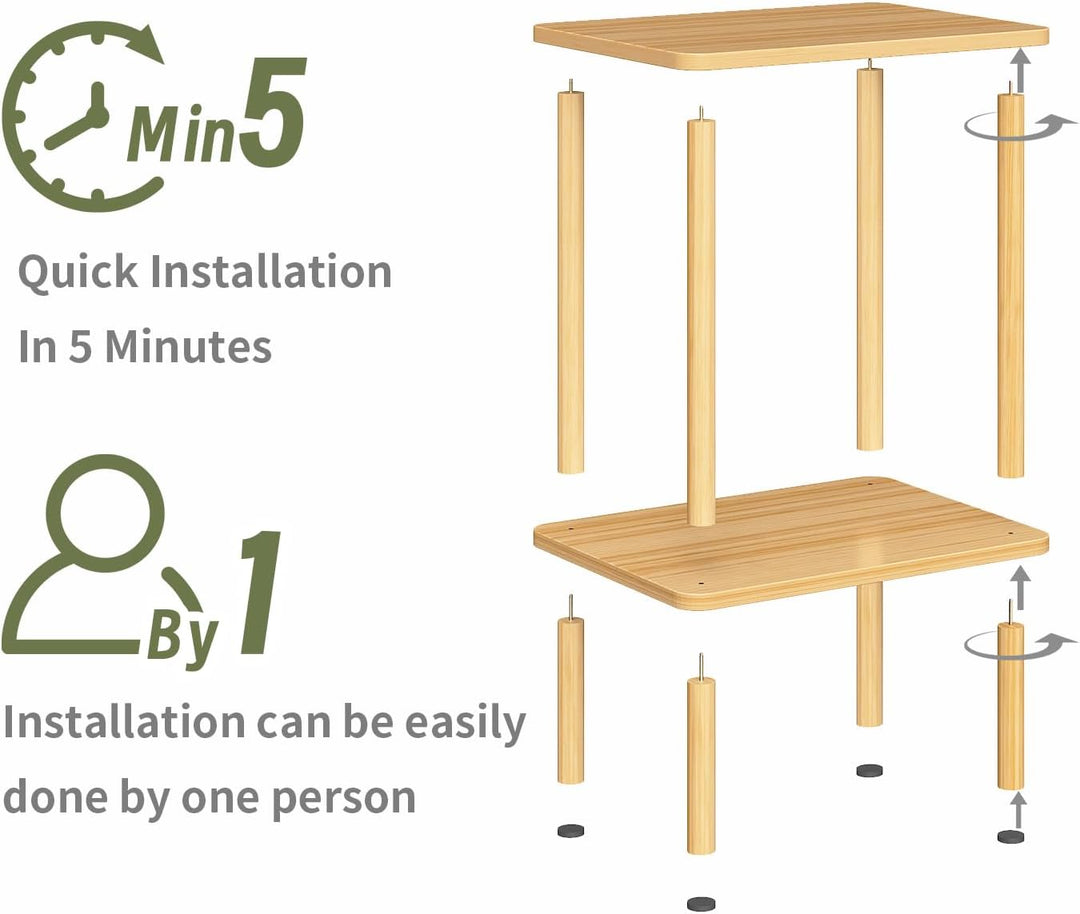 APICIZON Beistelltisch Holz, 2 Tier Nachttisch Schmal, 40x30x52cm, Beistelltisch Klein mit Stauraum,