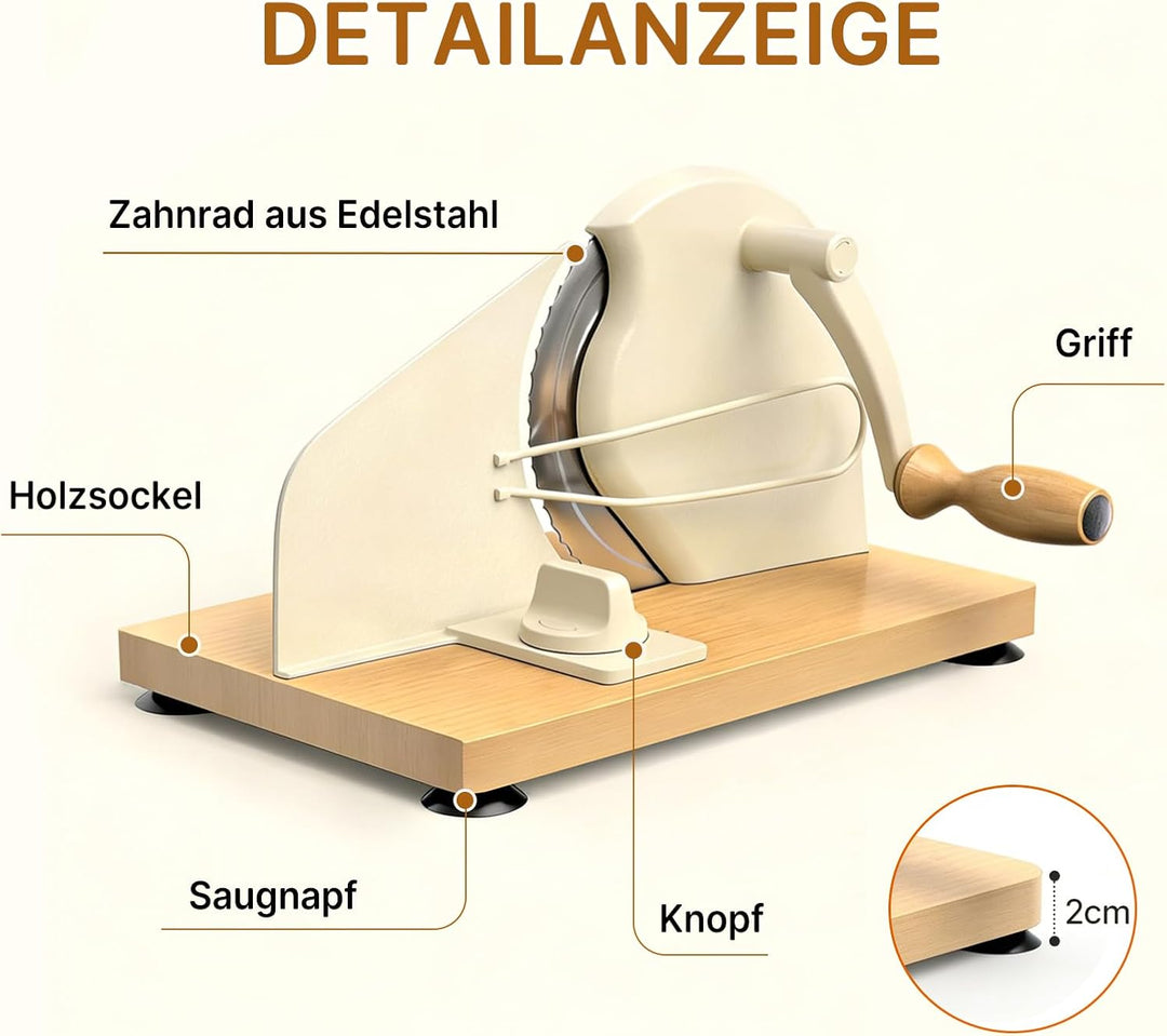 Manuelle Brotschneidemaschine mit Handkurbel | Einstellbare Scheibendicke | Scharfe Edelstahlklinge