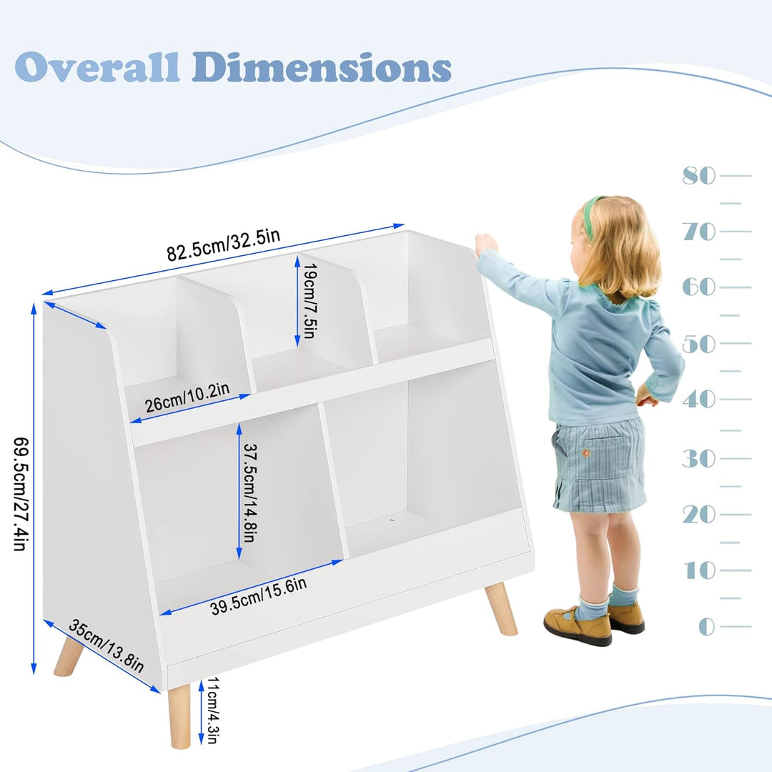 Lestarain Kinderregal, Kinderzimmerregal mit 5 Ablagefächern, Bücherregal für Kinder, Spielzeug-Orga