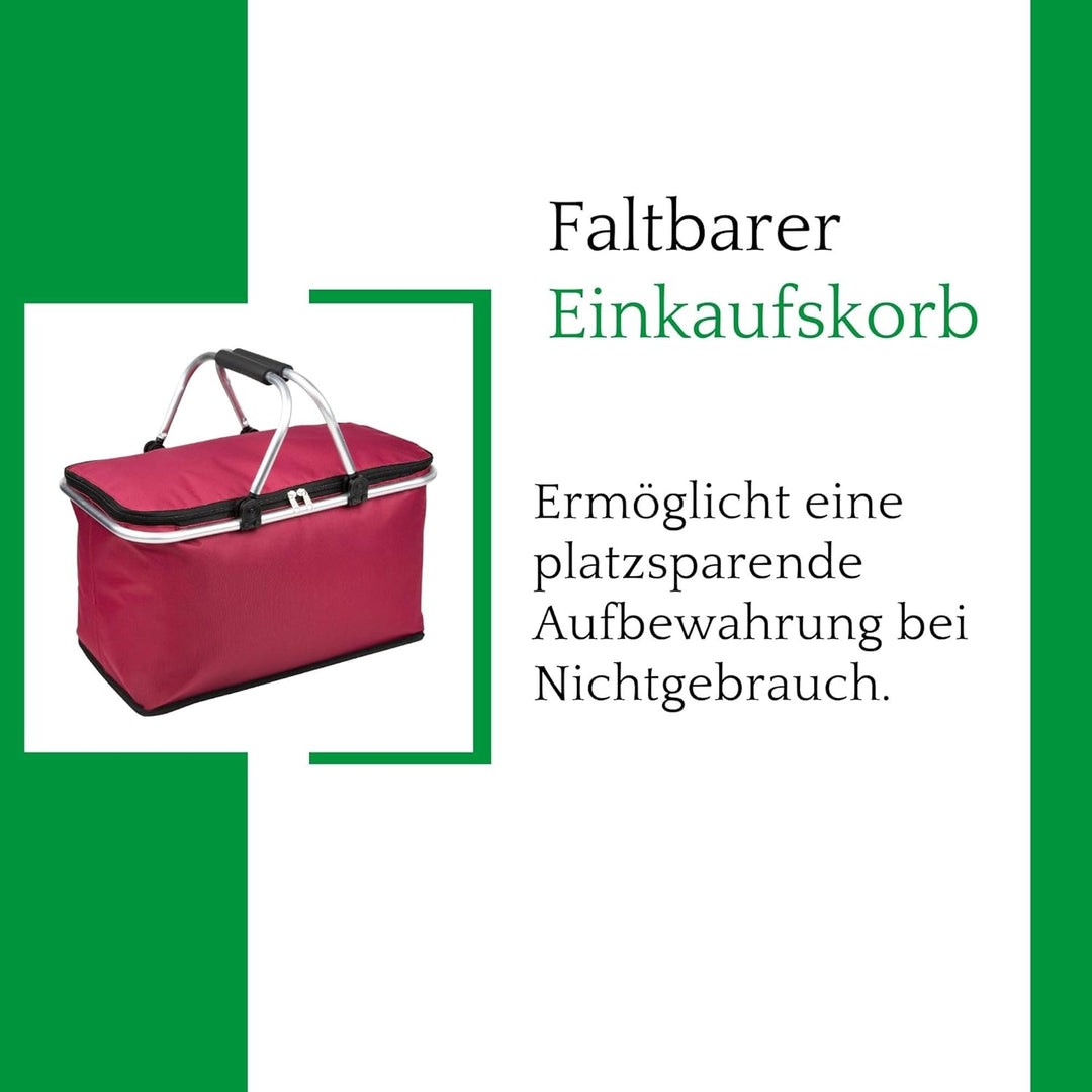 Novaliv Einkaufskorb faltbar Thermokorb mit Kühlfunktion 30 Liter WEINROT Isolierkorb mit gepolstert