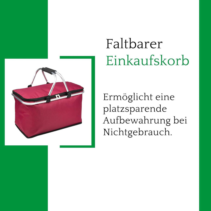Novaliv Einkaufskorb faltbar Thermokorb mit Kühlfunktion 30 Liter WEINROT Isolierkorb mit gepolstert
