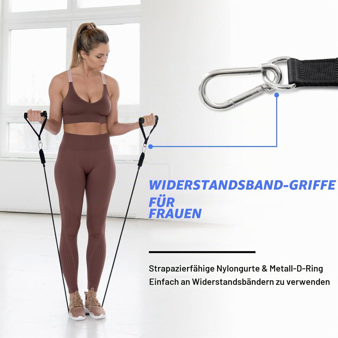 HXD-ERGO 2 Stück Einhandgriff für Widerstandsbänder, Fitnessband Griffe mit Metall D-Ring, Ergonomis