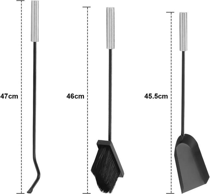 Jopassy Kaminbesteck Schwarz 4 teilig Edelstahl Kaminbesteck mit Schaufel, Besen, Schürhaken, Stände