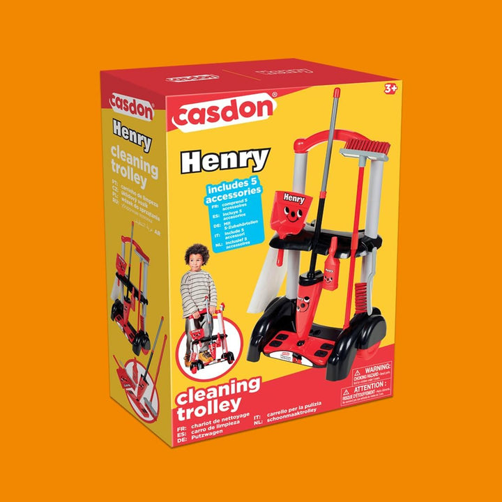 Casdon 630 Henry-inspirierter Spielzeug-Reinigungswagen für Kinder ab 3 Jahren Rollt Raum, Rot, 44 x
