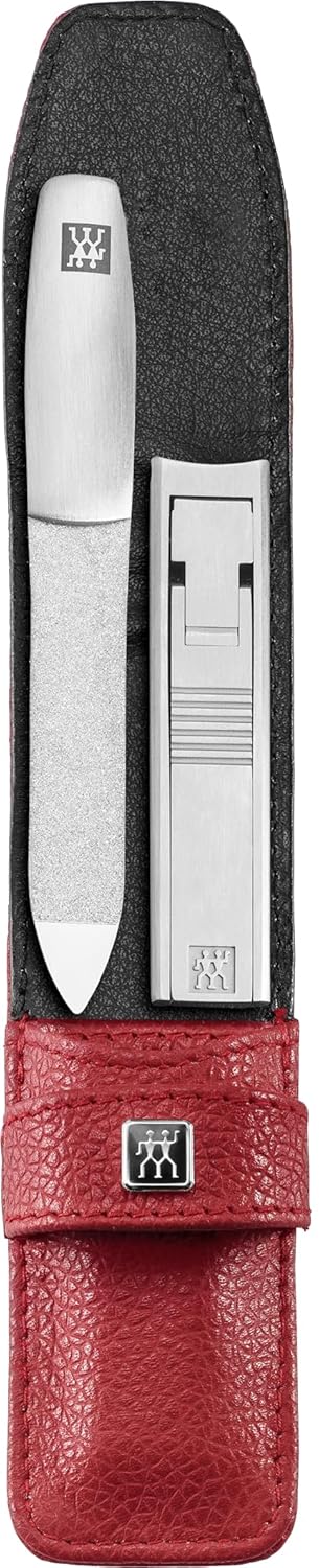 ZWILLING Maniküre Nagel Set 2-teilig, Pediküre Pflege für Hände und Füsse, Rindleder, Premium, Rot,