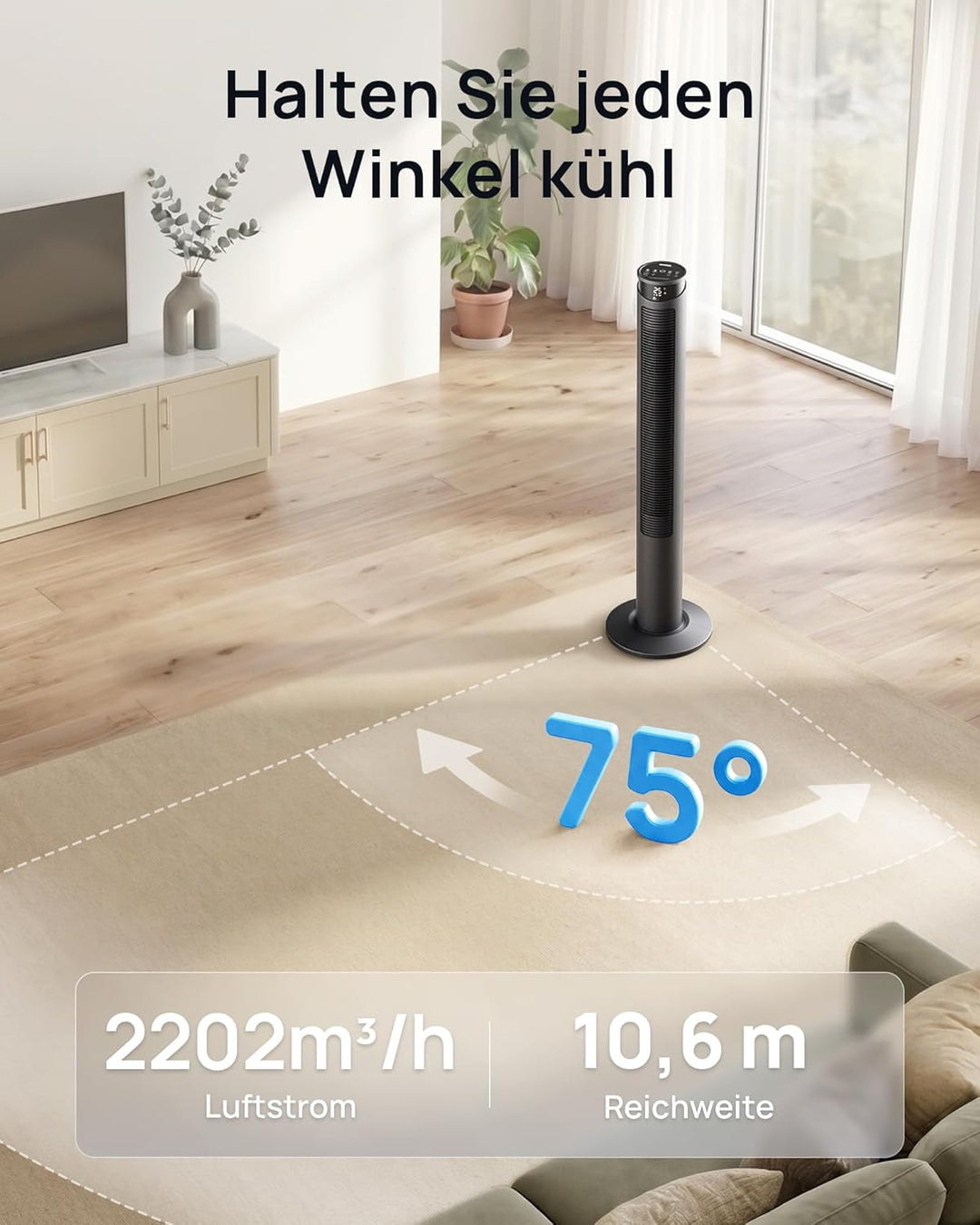 Ventilator sehr leise 25dB, Turmventilator sehr leise mit Fernbedienung, Standventilator sehr leise