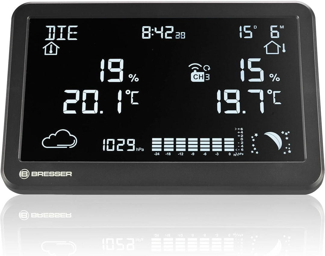 Bresser Funk-Wetterstation mit Aussensensor Temperatur Luftfeuchtigkeit Wettervorhersage Hygrometer