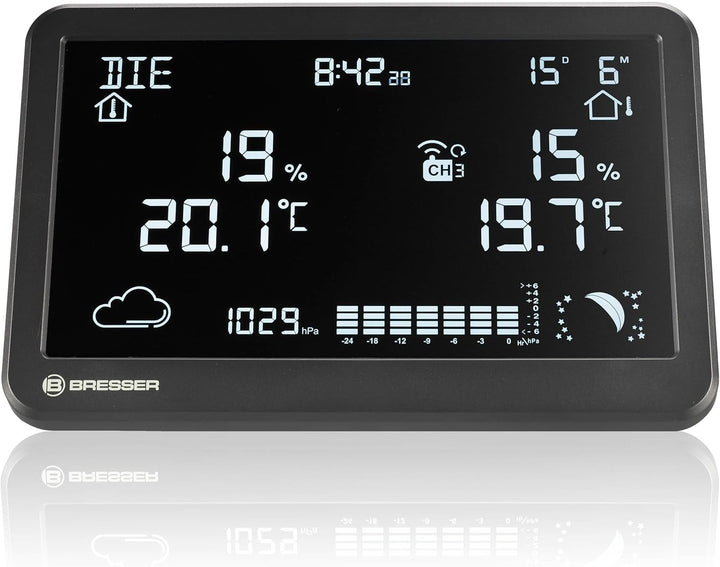 Bresser Funk-Wetterstation mit Aussensensor Temperatur Luftfeuchtigkeit Wettervorhersage Hygrometer