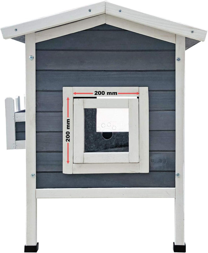 Wiltec Wetterfestes Katzenhaus 73,5 x 48 x 104,5 cm aus Holz, Katzenhütte Outdoor, Lodge Katzenhöhle