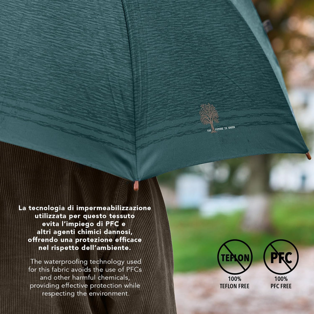 PERLETTI GREEN Regenschirm Gross Ökologisch Damen - Regen Stockschirm Automatik Eco Naturverbunden U