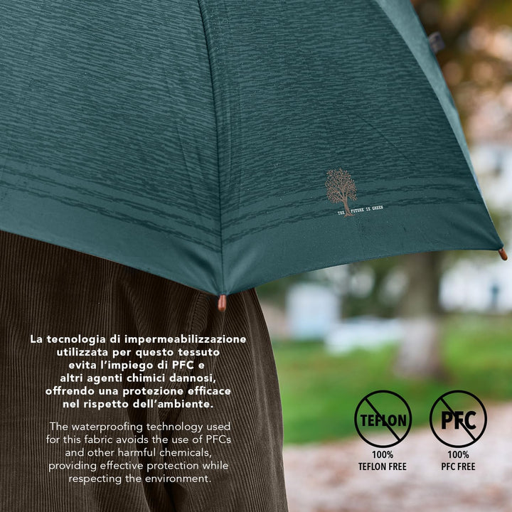 PERLETTI GREEN Regenschirm Gross Ökologisch Damen - Regen Stockschirm Automatik Eco Naturverbunden U