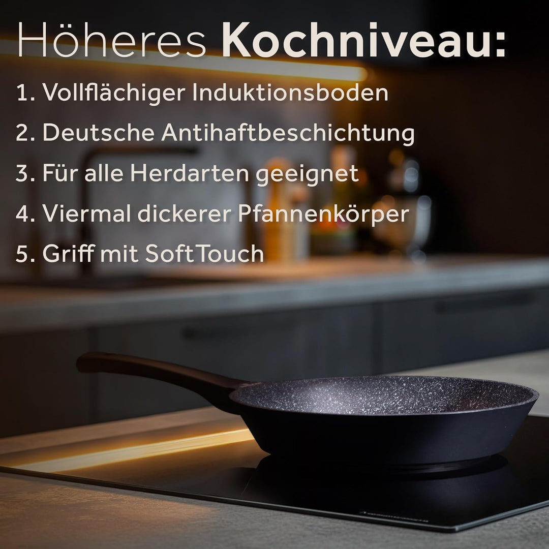 ZWIEGER Hochwertige Bratpfanne 28 cm – beschichtete Pfanne 28 cm, Aluguss, vollflächiger Edelstahlbo