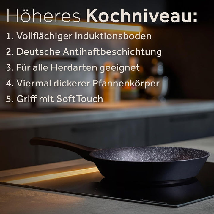 ZWIEGER Hochwertige Bratpfanne 28 cm – beschichtete Pfanne 28 cm, Aluguss, vollflächiger Edelstahlbo